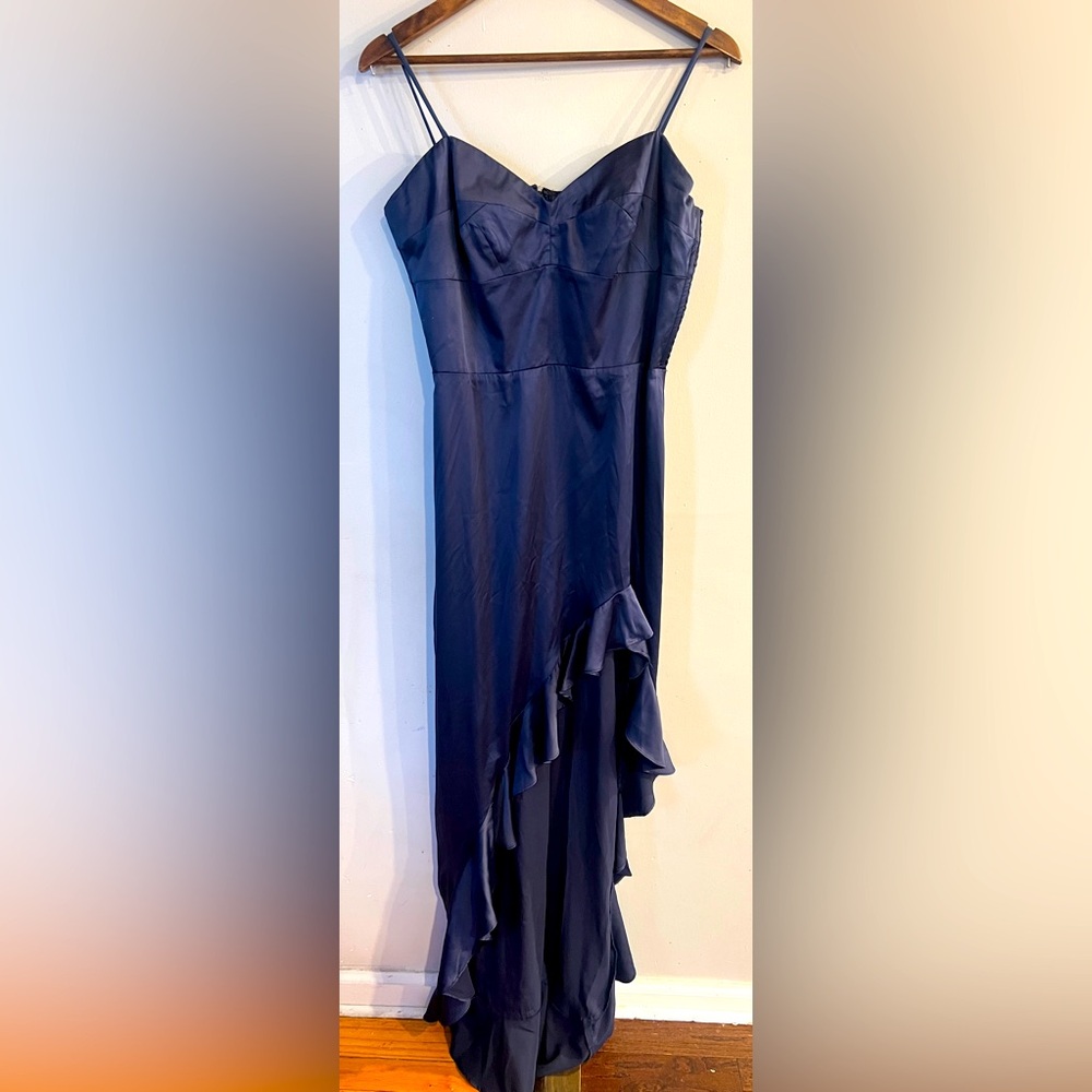 Aqua Navy Blue Ruffle Dress